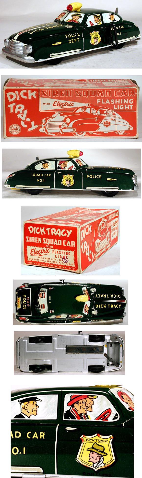 1949, Marx, Dick Tracy Siren Squad Car with Electric Flashing Light in Original Box